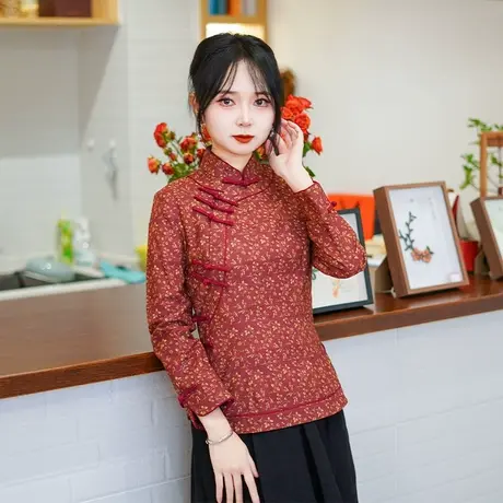 筠雅春季新款唐装中国风女装年轻款收腰显瘦新中式盘扣上衣25J036商品大图
