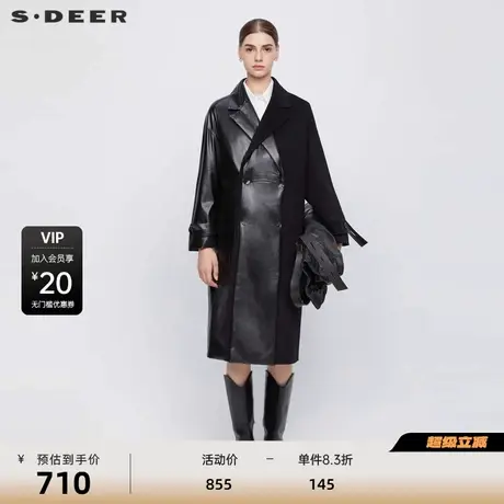 sdeer圣迪奥女装时尚西装领羽绒拼接毛呢大衣S23481806商品大图