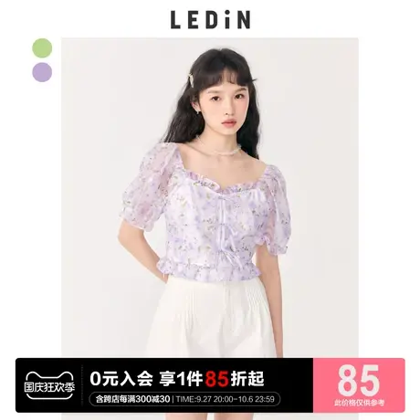 乐町甜美碎花短上衣休闲夏季新款短袖雪纺衫女上衣洋气宽松图片