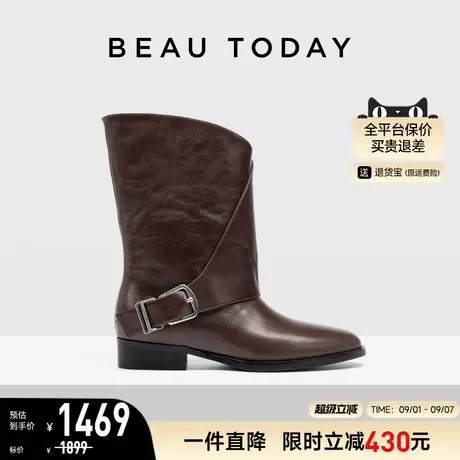 BeauToday短靴女款2025新款秋冬季裤管靴时装靴尖头黑色靴子女靴商品大图