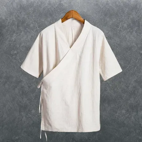 夏季短袖中国风衣服男亚麻斜襟复古民族风汉服改良系绳禅服休闲服商品大图