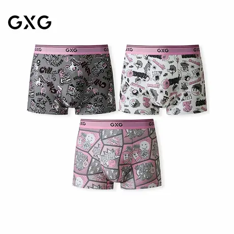 GXG男士内裤【3条装】趣味卡通印花灰粉棉莫内裤男抑菌透气平角裤商品大图