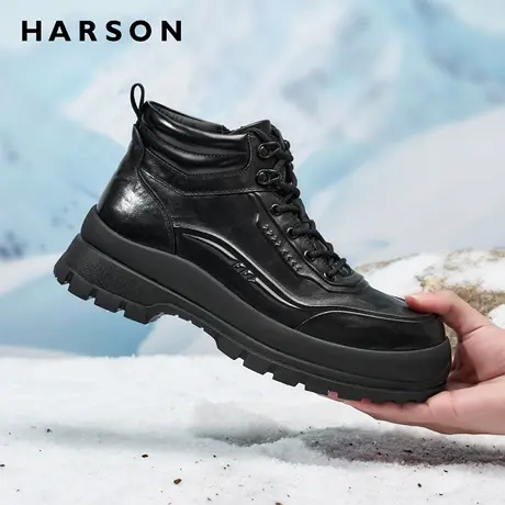 哈森男鞋户外作战男靴子厚底真皮马丁靴冬季加绒短靴男款保暖棉靴商品大图