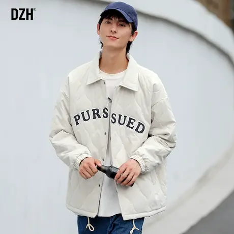 男士米白色棉衣男冬季加厚翻领外套潮牌情侣装棉服韩版潮流棉袄男商品大图