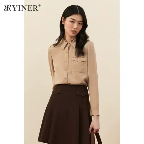 YINER音儿商场同款女装秋季新款通勤POLO领桑蚕丝衬衫商品大图
