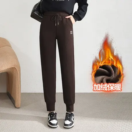 2023秋冬新款加绒休闲裤松紧腰遮胯显瘦加厚保暖小个子束脚卫裤女商品大图