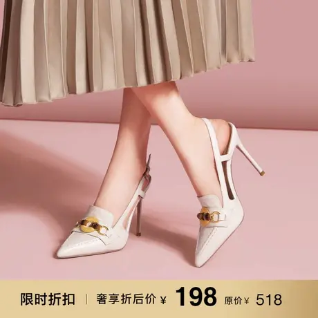 熙漫2023春夏新款凉鞋时尚通勤真皮细高跟鞋气质尖头后空百搭女鞋图片