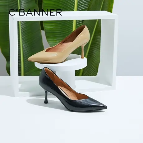 千百度女鞋新款女士单鞋简约优雅气质高跟单鞋通勤鞋宴会鞋商品大图