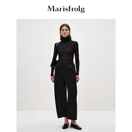 【6A级桑蚕丝】玛丝菲尔冬季新款桑蚕丝黑色高领修身打底衫图片