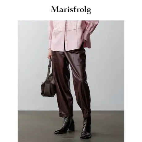 【商场同款】玛丝菲尔冬季新款美拉德风工装皮质休闲裤女商品大图