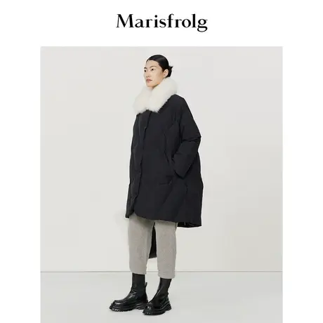 【三防羽绒服】玛丝菲尔冬季新款黑色毛领慵懒风羽绒服商品大图