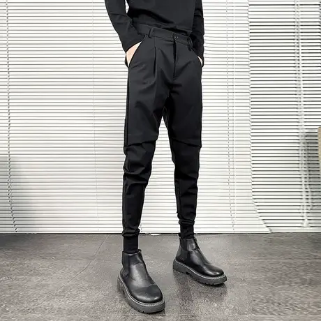 秋季男士休闲裤裤子修身潮流网红潮牌时尚快手西裤纯色百搭小脚裤商品大图