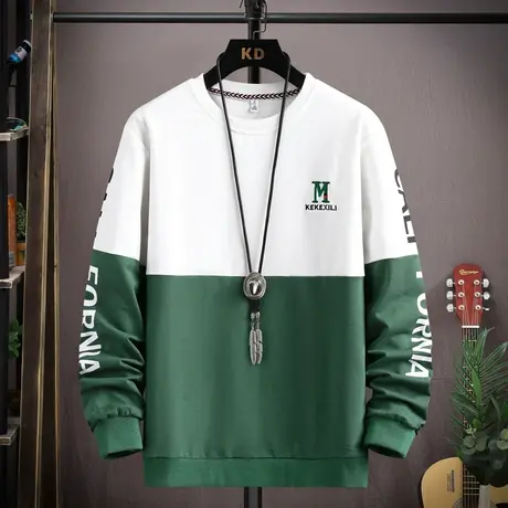 卫衣男圆领长袖t恤男潮牌潮流秋款体恤拼接撞色打底衫青少年上衣图片