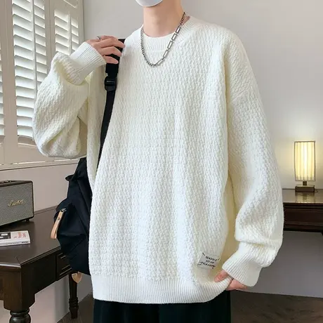 圆领毛衣男秋冬季新款加厚保暖套头毛线衣潮牌高级感慵懒风打底衫商品大图
