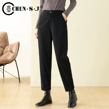 毛呢萝卜裤女秋冬2023新款高腰锥形裤子小脚哈伦裤休闲黑色西装裤商品大图