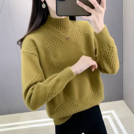 半高领毛衣宽松套头打底衫女秋冬新款内搭爆款百搭洋气针织衫女商品大图