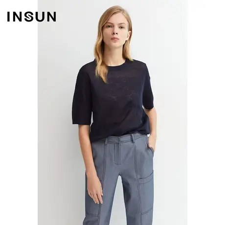 INSUN恩裳夏季针织肌理百搭短袖毛衫图片