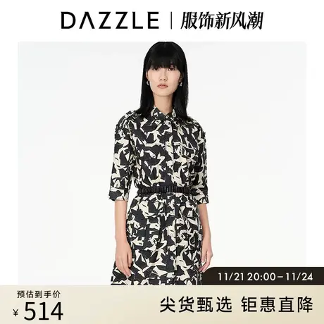 DAZZLE地素奥莱 童趣撞色印花工装休闲衬衫连衣裙2D3O4406L商品大图