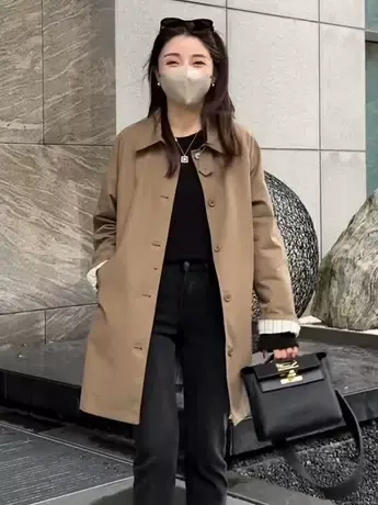 风衣女中长款2023秋季款小个子休闲气质女士大衣外套初秋ins上衣商品大图