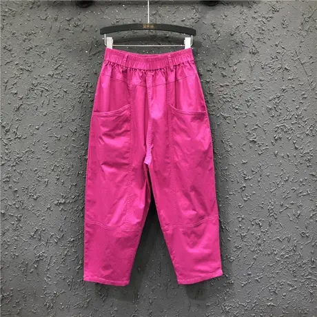 薄款超火ins火龙果色松紧腰宽松显瘦老爹裤新款休闲哈伦裤女春夏商品大图