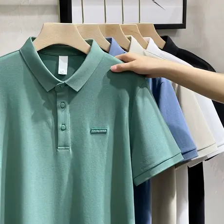 POLO衫男短袖T恤2023夏季潮牌纯色小标刺绣翻领透气半袖男装上衣商品大图