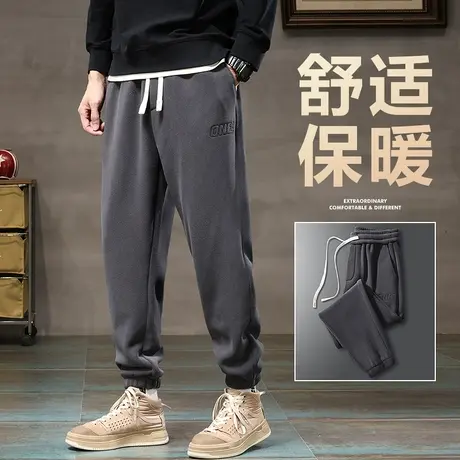 秋冬季摇粒绒运动卫裤男士束脚宽松休闲裤子2024新款保暖外穿春裤商品大图