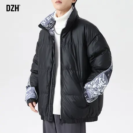 男士黑色pu皮棉服男冬季潮牌2024新款拼接棉衣外套加厚面包服棉袄商品大图