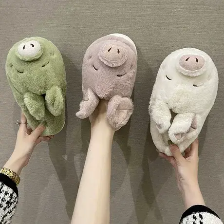 2024新款棉拖鞋女秋冬季室内家居可爱小猪毛绒厚底防滑保暖月子鞋商品大图