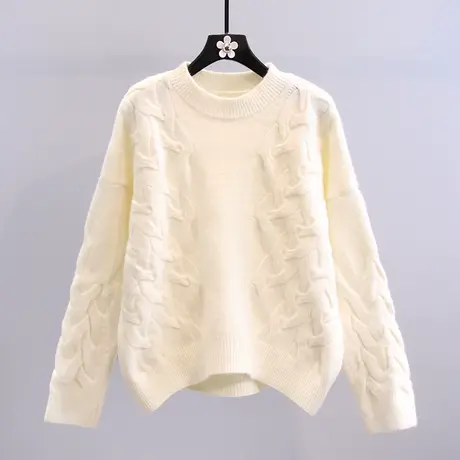 麻花套头毛衣女冬季2023新款日系复古慵懒风宽松设计感打底针织衫商品大图