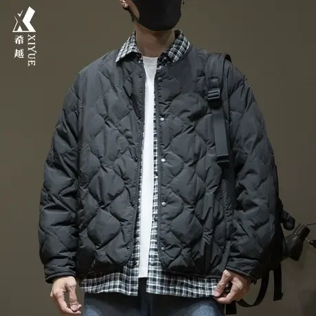 防寒白鸭绒假两件羽绒服男冬季保暖翻领外套宽松大码男士夹克棉衣商品大图