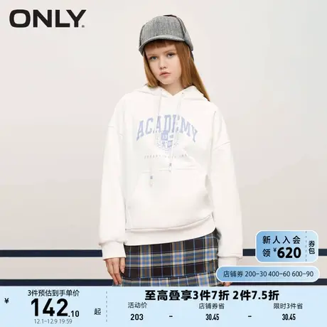 ONLY奥莱春季新款校园运动风字母图案宽松连帽卫衣女商品大图