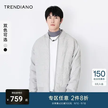 TRENDIANO潮牌新款春季国风图案仿皮夹棉短外套男棉衣长袖图片