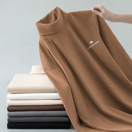 重磅双面德绒t恤男士长袖2024新款秋冬保暖内搭打底衫高领秋衣服商品大图