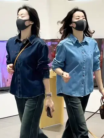 设计感小众复古气质翻领排扣加绒加厚保暖休闲高档牛仔衬衫外套潮商品大图