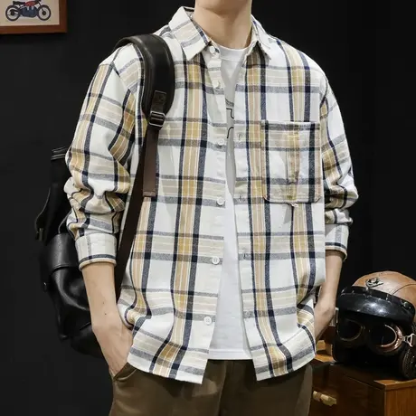春季2024新款格子衬衫男长袖春秋款男装大码男士衬衣外套休闲衣服商品大图