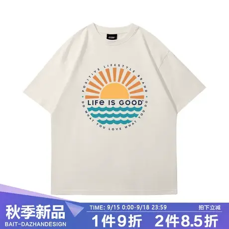 欧美复古落日短袖t恤男街头潮牌休闲慵懒风百搭重磅美式纯棉半袖商品大图