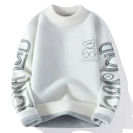 半高领毛衣男秋季加厚保暖内搭冬款潮流休闲套头水貂绒针织打底衫商品大图