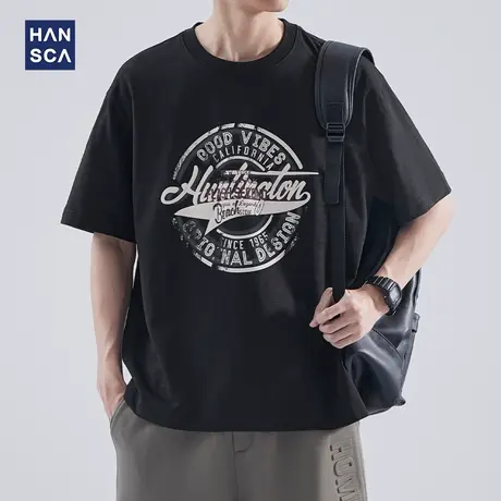 hansca235g重磅竹节棉短袖t恤男夏季潮牌大码休闲圆领印花上衣服商品大图