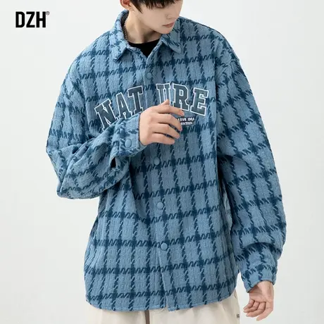 男生美式复古格子衬衣男工装长袖衬衫男款2024年春季新款磨毛外套商品大图