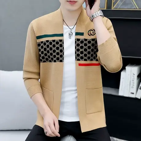 毛衣男开衫外套春秋季潮流针织衫学生薄款帅气撞色秋装外穿上衣薄商品大图