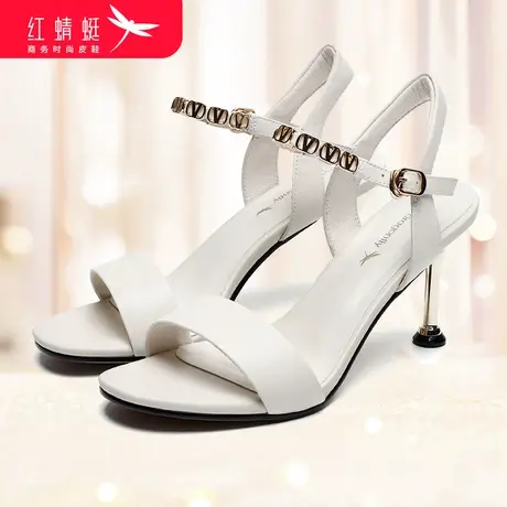 红蜻蜓时尚凉鞋女高跟鞋细跟2024年夏季夏天新款女鞋真皮女士凉鞋商品大图