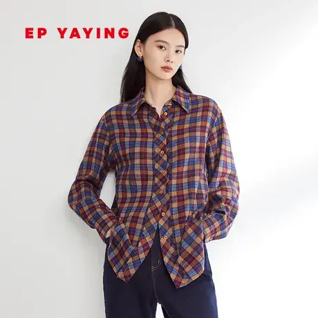 EP雅莹女装 oversize廓形美利奴羊毛格纹廓形衬衫2023秋2101A图片