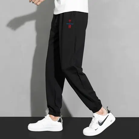 休闲长裤子男秋冬款中国潮流百搭黑色运动裤加绒小脚束脚九分卫裤商品大图