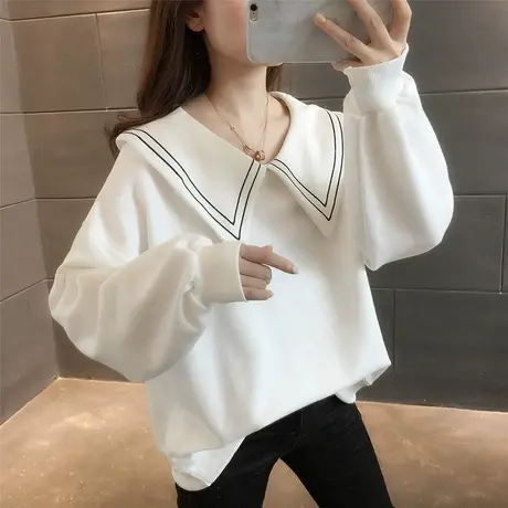 春秋款娃娃领卫衣女小个子宽松大码短款外套2023新款春季上衣洋气商品大图