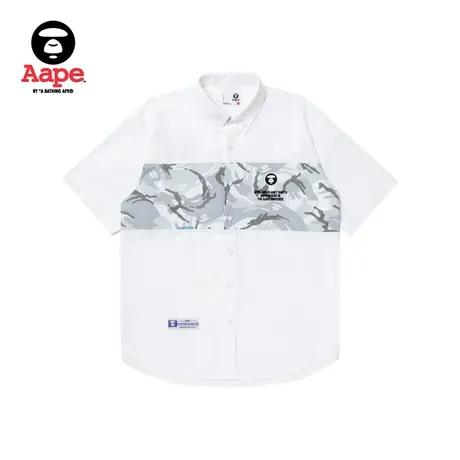 Aape旗舰店男装春夏酷帅简约迷彩拼接字母刺绣短袖衬衫8442XXK图片