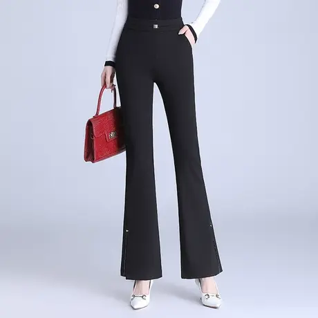 2023秋季新款女士微喇裤高腰垂感显瘦黑色长裤气质通勤休闲喇叭裤图片