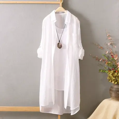 中长款防晒衬衫女长袖宽松纯色百搭防晒衣沙滩防晒服薄外套女开衫图片