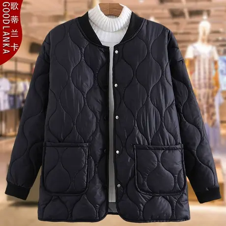 加肥加大码女秋冬装立领小棉衣洋气中年40岁胖妈妈轻薄款棉服外套商品大图