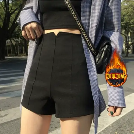 黑色加绒打底短裤子女外穿秋冬季防走光薄绒安全裤消失裤冬天短裤商品大图