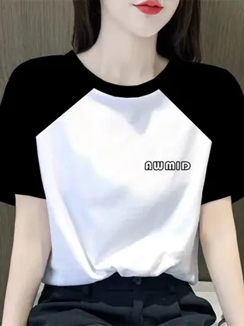 仿棉正肩短袖t恤女2023新款夏季小众设计感女装漂亮时尚洋气上衣商品大图